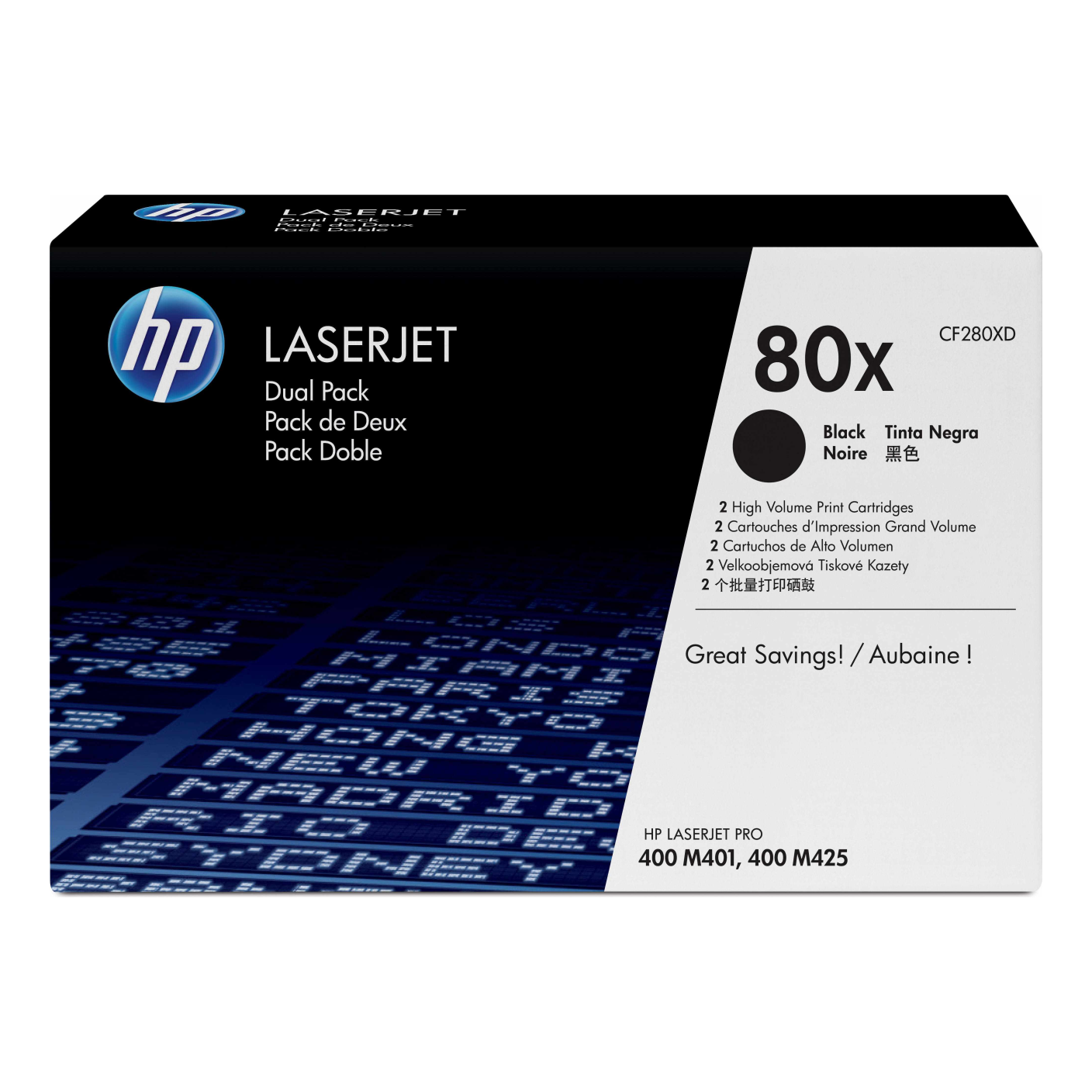 Tóner HP Original 80XD Negro – Para LaserJet Pro M401, LaserJet Pro M425, LaserJet Pro MFP M425 (CF280XD)