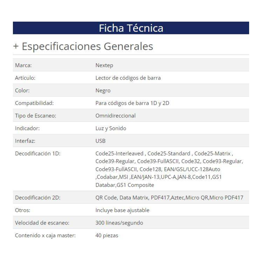 Lector de Código de Barras Nextep NE-503