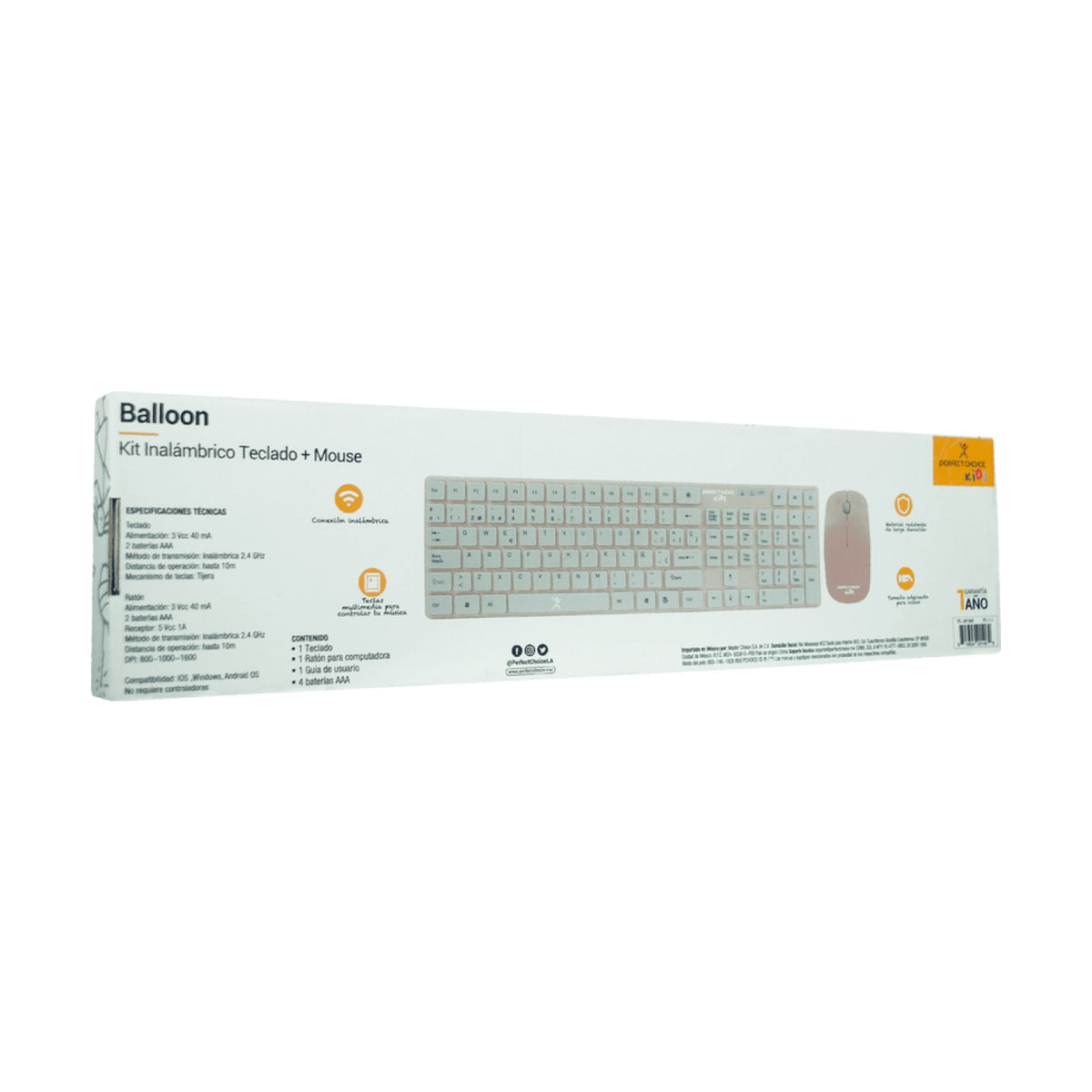Kit de Teclado y Mouse PERFECT CHOICE PC-201243 Inalámbrico, Mouse de 800/1000/1600 DPI, Turquesa