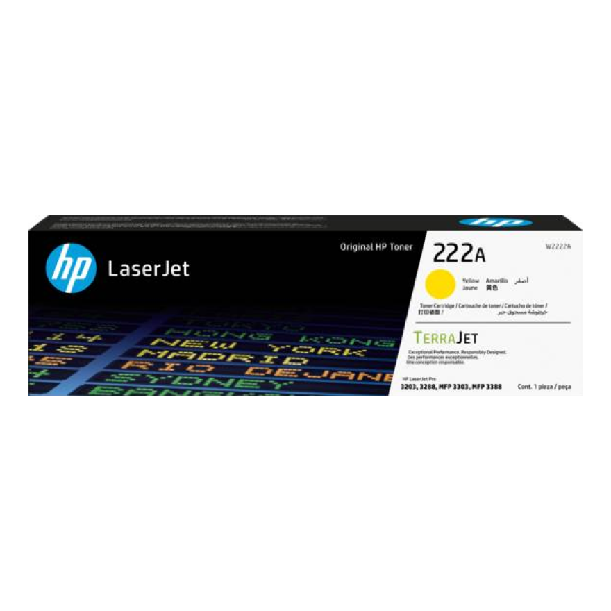 Tóner HP Original 222A Amarillo – Para LaserJet Pro M404, Color LaserJet Pro M454, LaserJet Pro MFP M428 (W2222A)