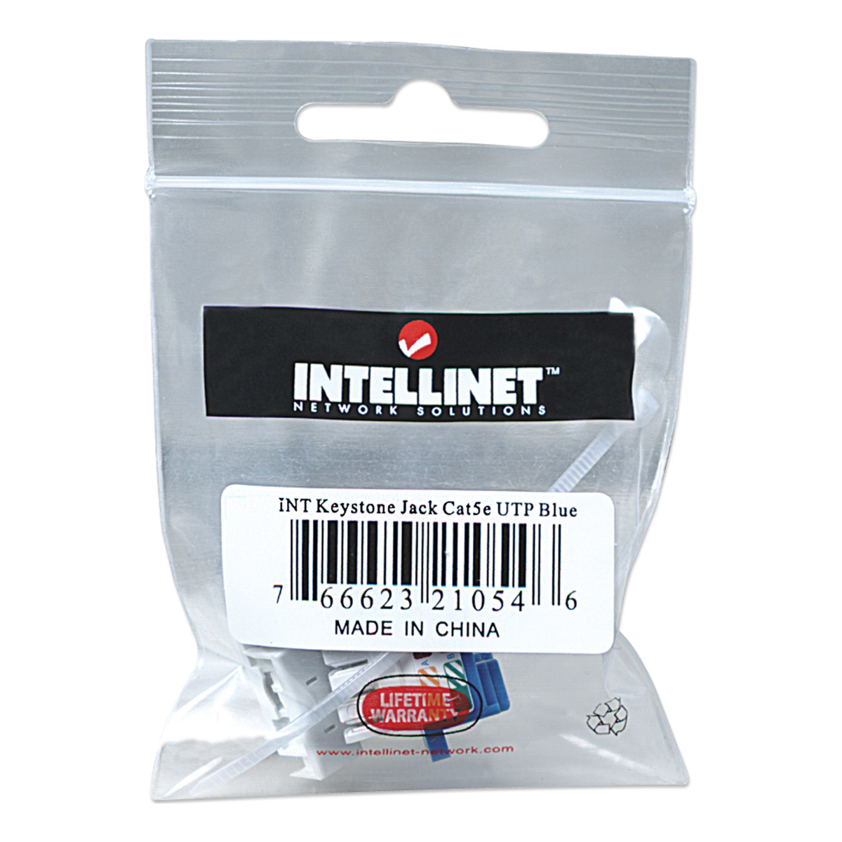 Keystone Jack INTELLINET CAT5e RJ45 de Impacto, Azul, para Cable UTP (210546)