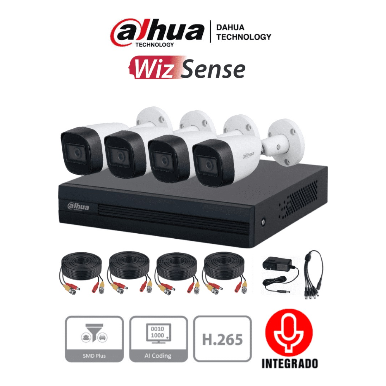 Kit de Videovigilancia Dahua Technology HDCVI con XVR de 4 Canales y 4 Cámaras Bala de 2 MP con Lente de 2.8 mm (KITXVR1B04-I+HFW1200CMA)