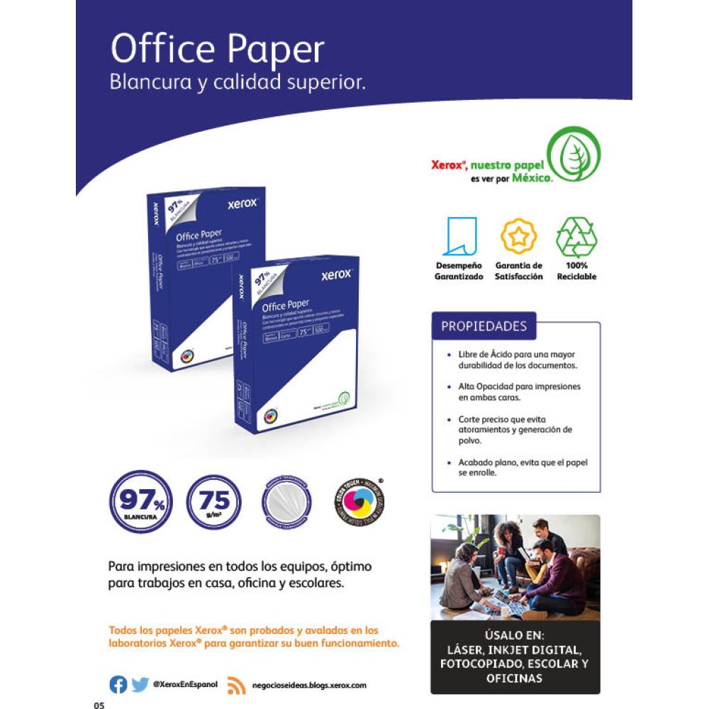 Papel Bond Office Paper Oficio XEROX Azul