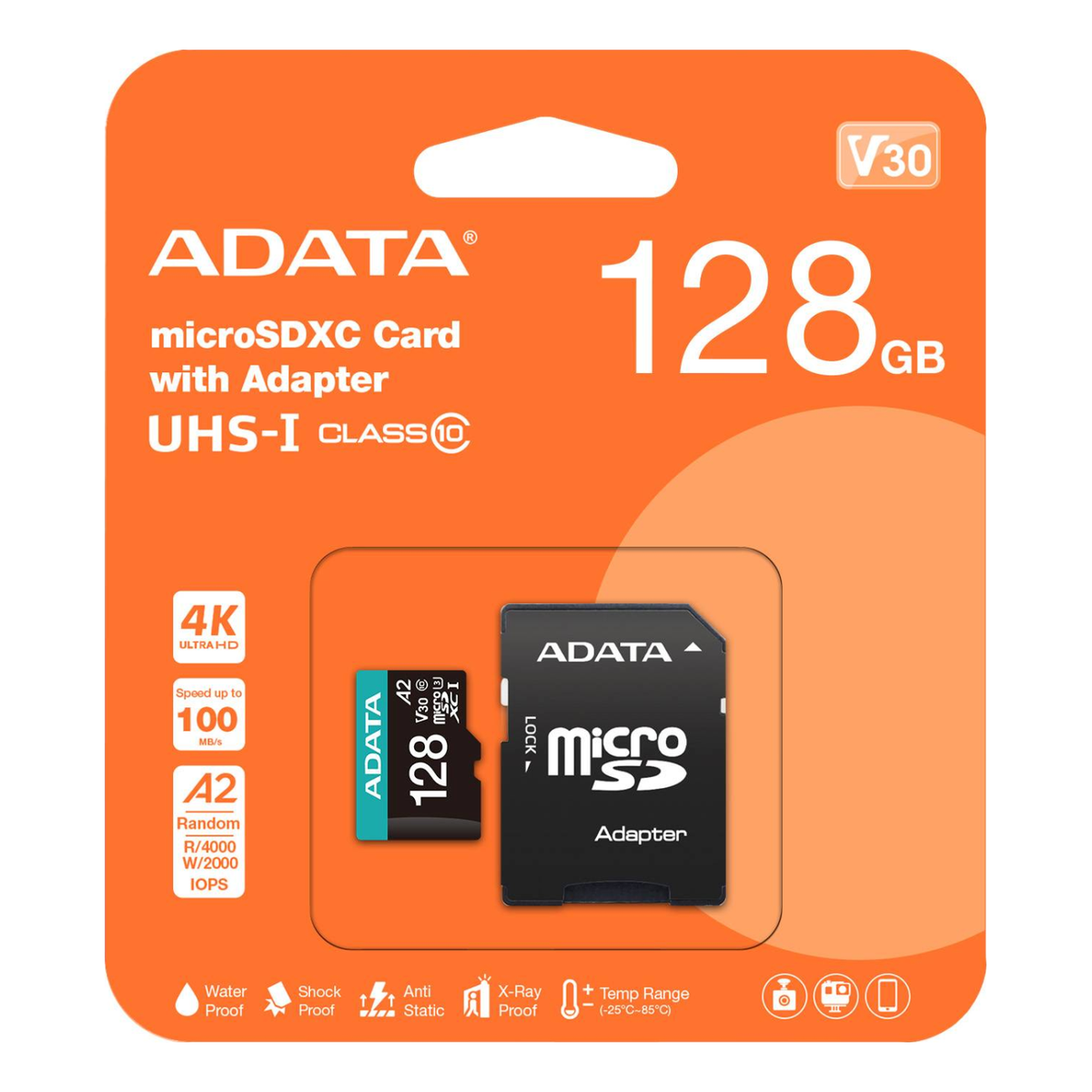 Tarjeta de Memoria microSDHC ADATA 128 GB UHS-I U3 V30 A2 Clase 10 (AUSDX128GUI3V30SA2-RA1)