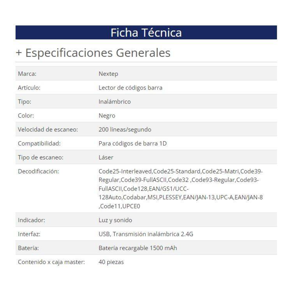 Lector de Código de Barra Nextep NE-500I