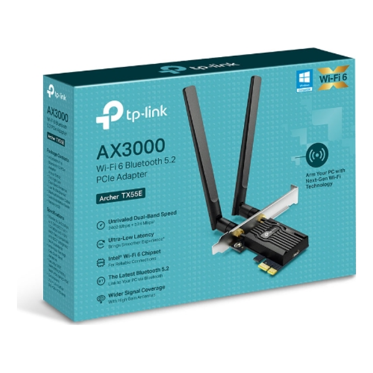 Tarjeta PCIe Wi-Fi 6 y Bluetooth TP-LINK Archer TX55E, AX3000 (Archer TX55E)