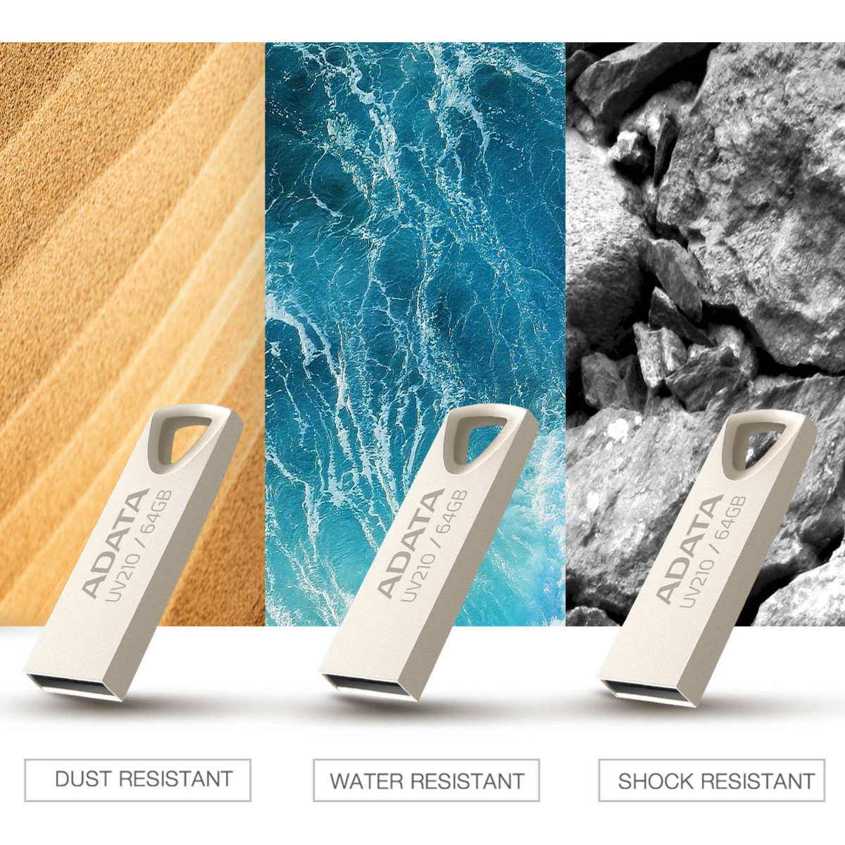 Memoria USB ADATA UV210 64 GB USB 2.0 Plata (AUV210-64G-RGD)