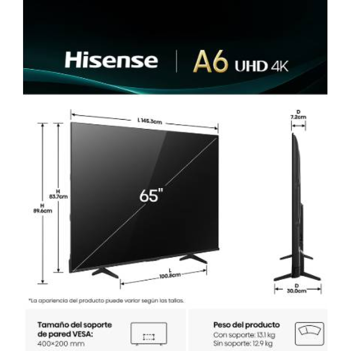Televisiones Hisense 75A65NV