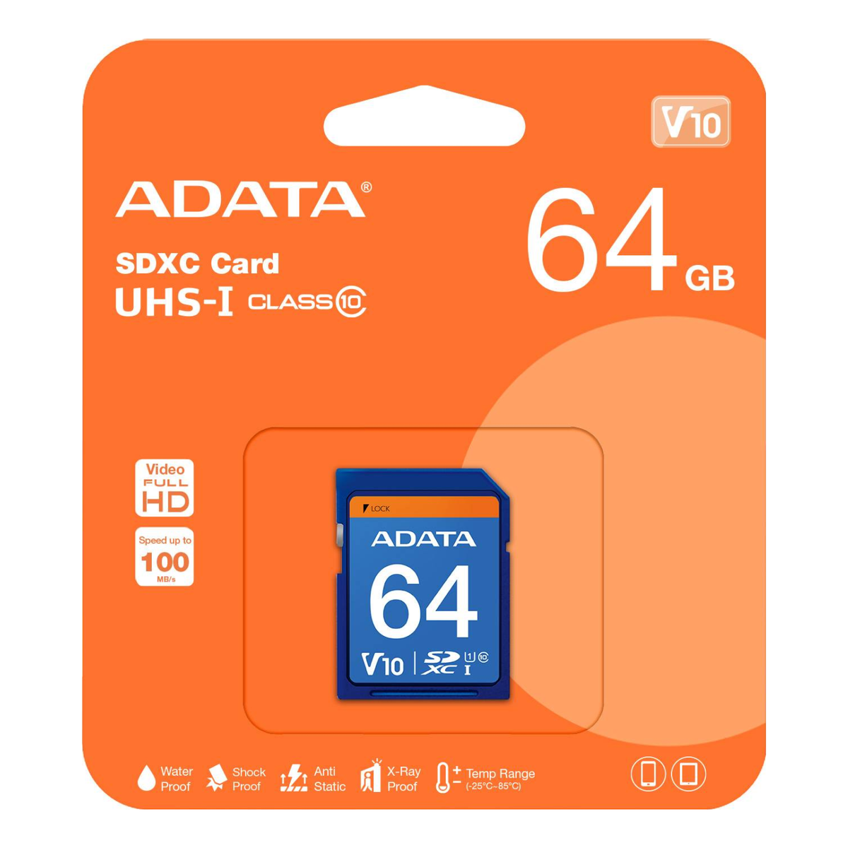 Tarjeta de Memoria SDXC ADATA Premier 64 GB V10 lectura 25 MB/s (ASDX64GUICL10-R)