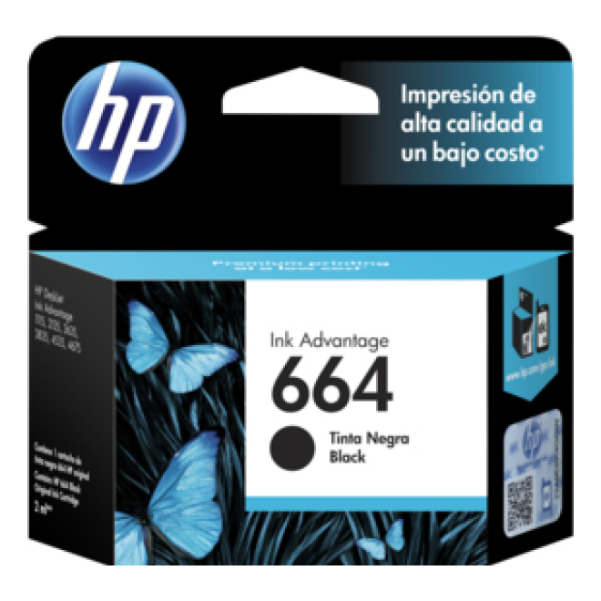 Cartucho de Tinta HP Original 664 Negro – Para DeskJet 1115, DeskJet 2135, DeskJet 2676 (F6V29AL)