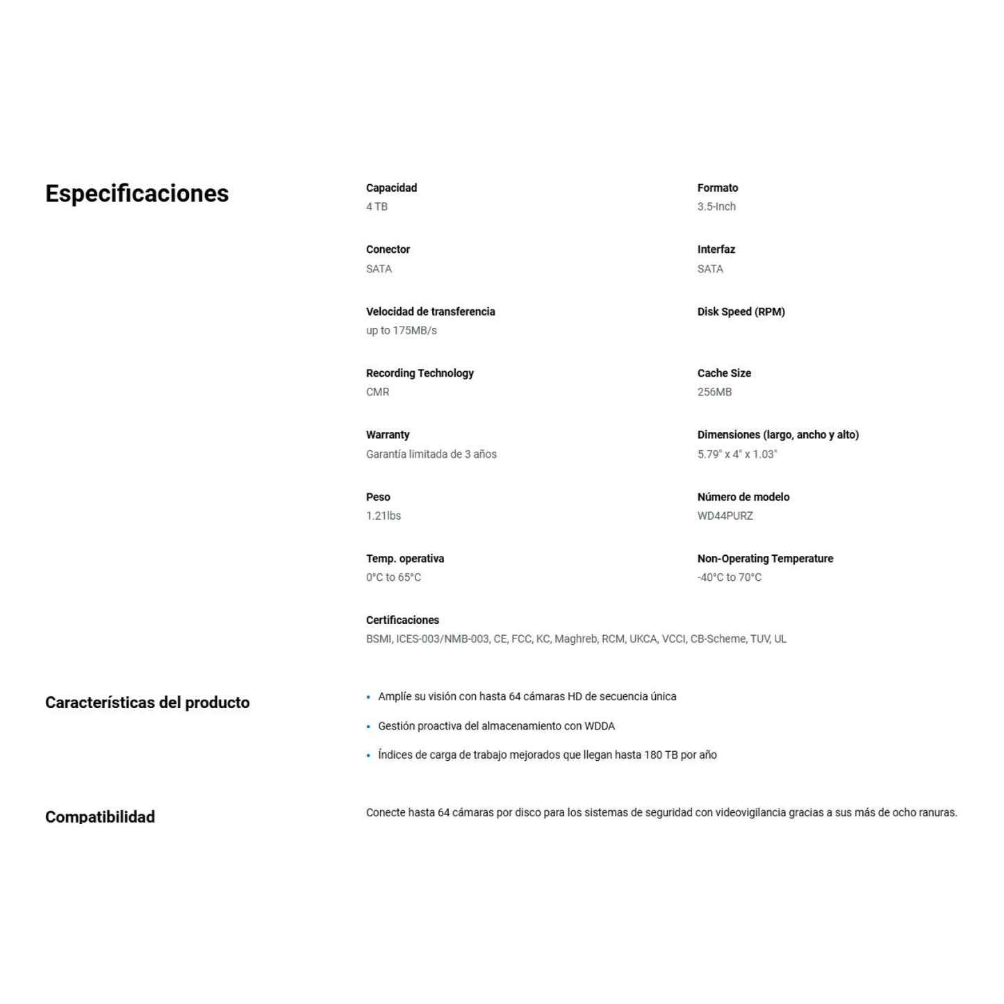 Disco Duro WESTERN DIGITAL WD44PURZ