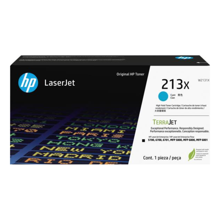 Tóner HP Original 213X Cian – Para LaserJet Pro M404, Color LaserJet Pro M454, Color LaserJet Pro MFP M479 (W2131X)