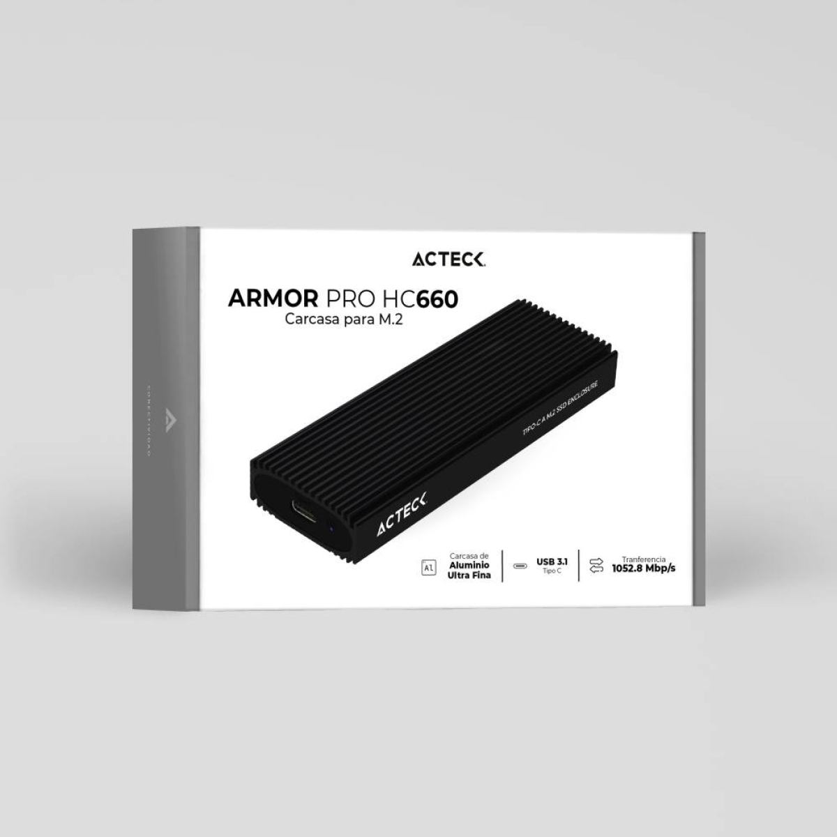 Gabinete para SSD M.2 NVMe ACTECK Armor Pro HC660 formatos 2230/2242/2260/2280 PCIe a USB-C 10 Gb/s aluminio (AC-936453)
