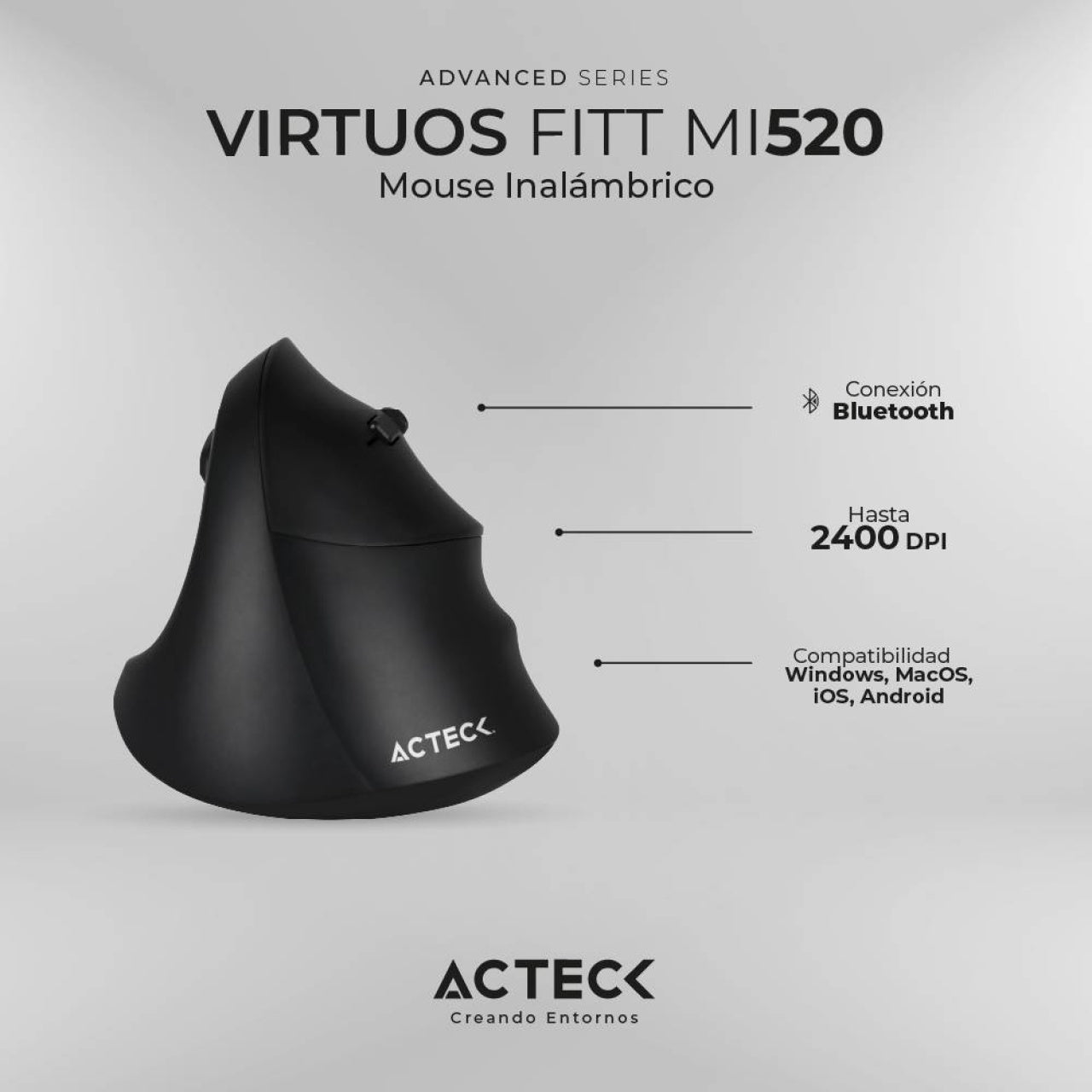 Mouse ACTECK MI520 Bluetooth/2.4 GHz óptico 2400 DPI 7 botones Negro (AC-936224)