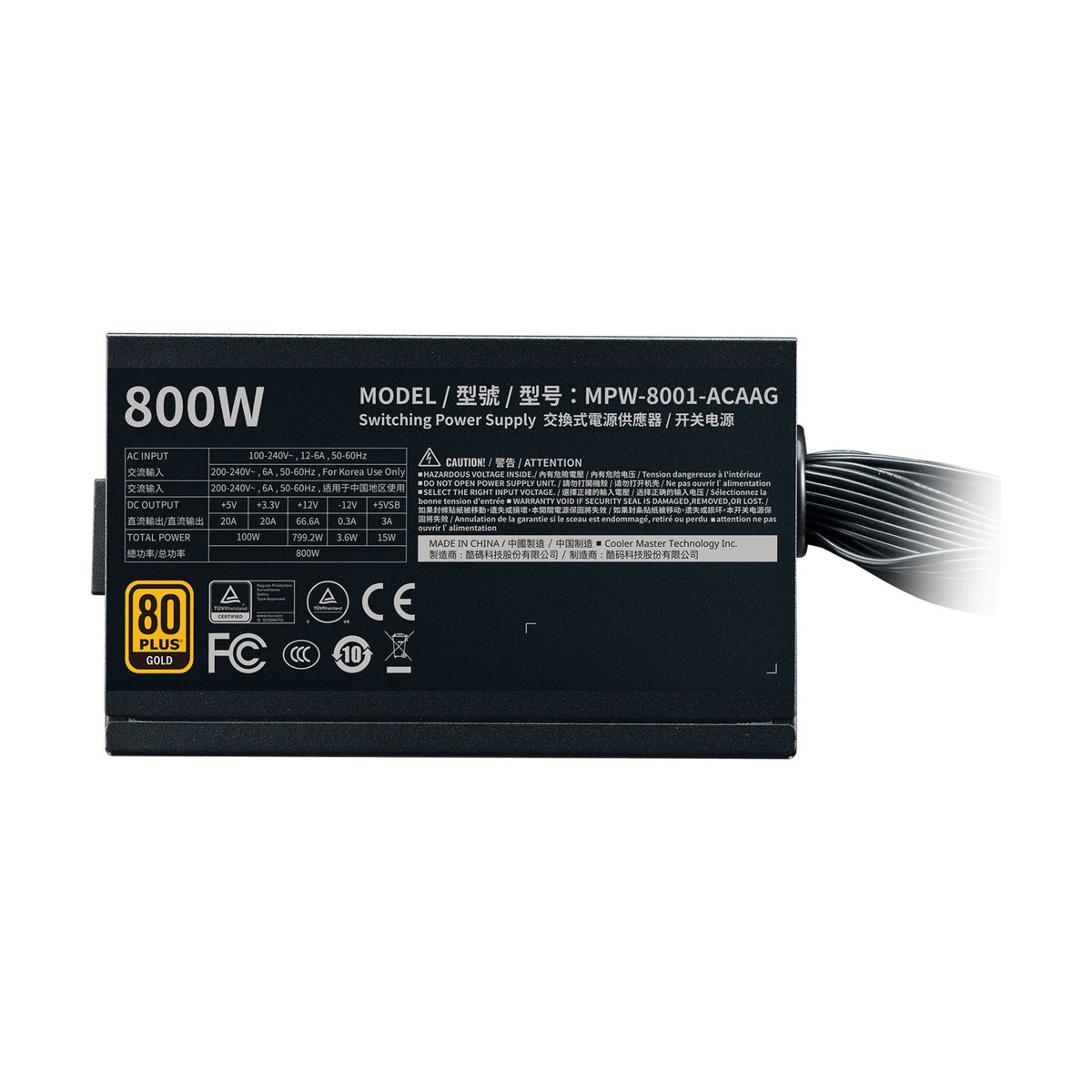 Fuente de Poder Gaming Cooler Master G800 Gold 800 W 80 PLUS Gold (MPW-8001-ACAAG-U2)