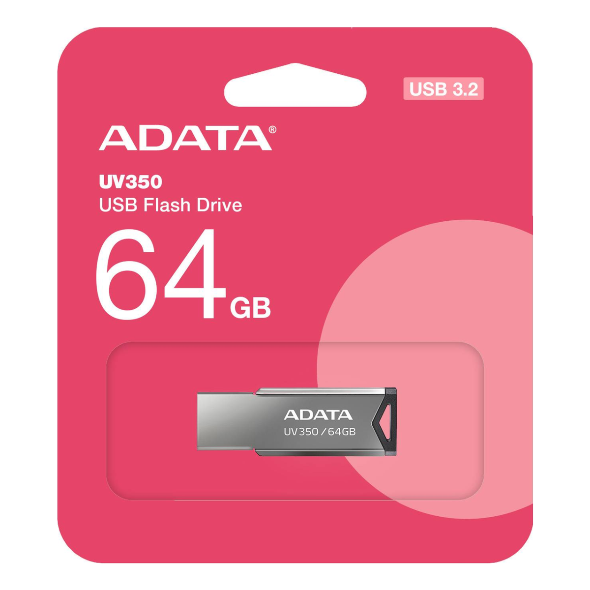 Memoria USB ADATA UV350 64 GB USB 3.2 Gen 1 Metálica Negro (AUV350-64G-RBK)
