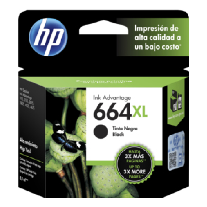 Cartucho de Tinta HP Original 664XL Negro – Para DeskJet 2130, DeskJet 3630, Envy 4520 (F6V31AL)