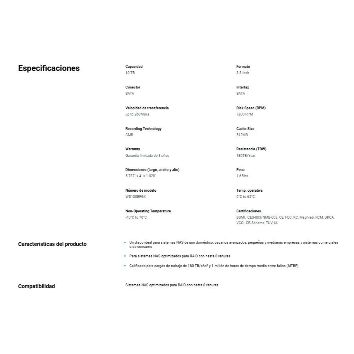 Disco Duro WESTERN DIGITAL WD100EFGX