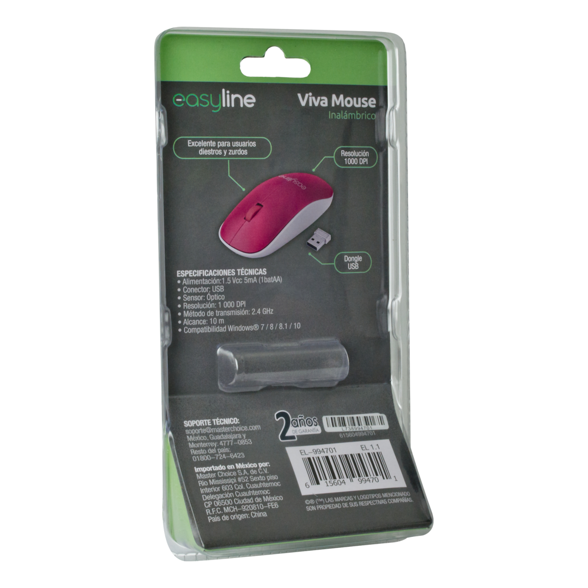 Mouse Easy Line EL-995135 Bluetooth óptico 1000 DPI 2 botones Magenta