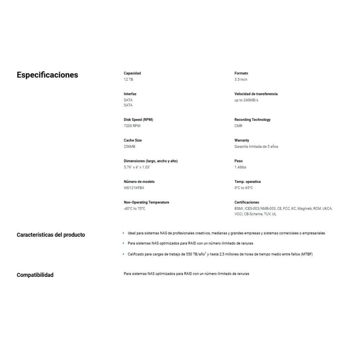 Disco Duro WESTERN DIGITAL WD120EFGX