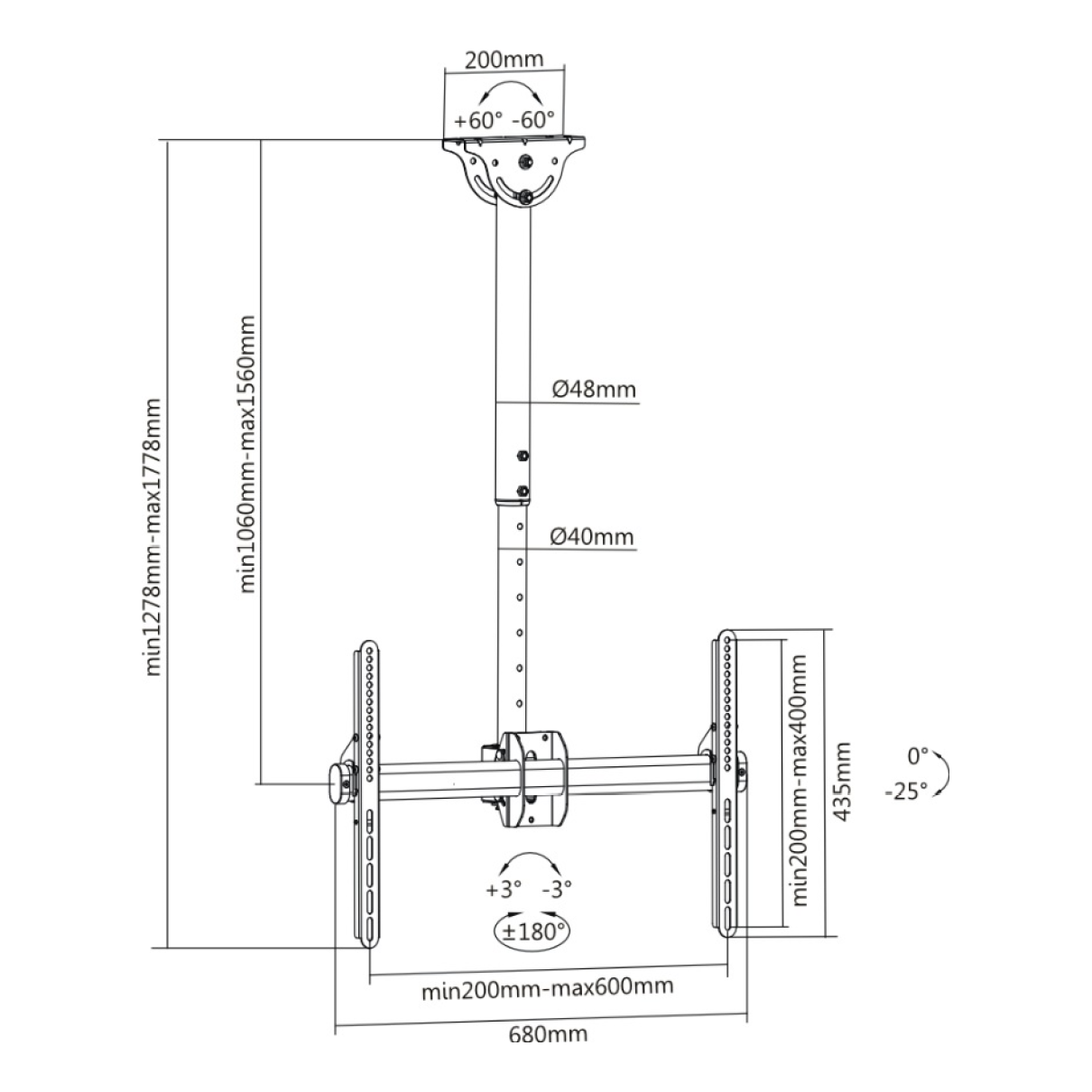 Soporte de TECHO para TV OVALTECH OVTV-C3770