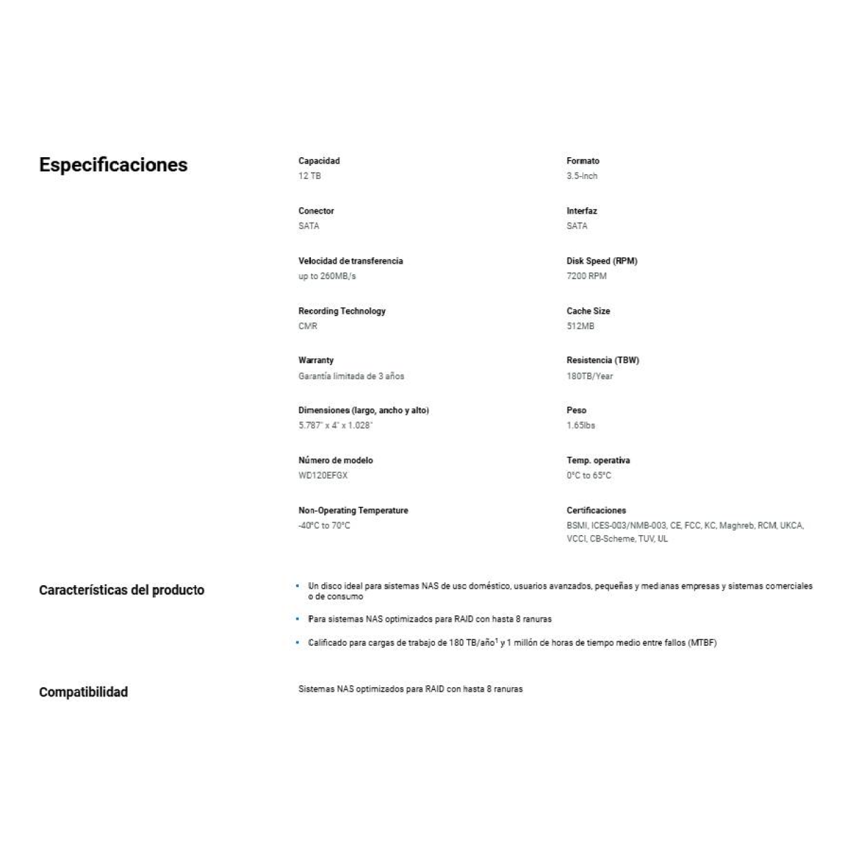 Discos duros WESTERN DIGITAL WD122KFBX