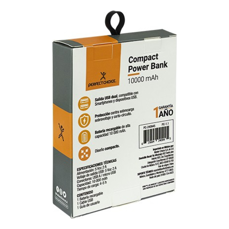 Power Bank 10000 MAH, conector USB A y micro PERFECT CHOICE PC-240945