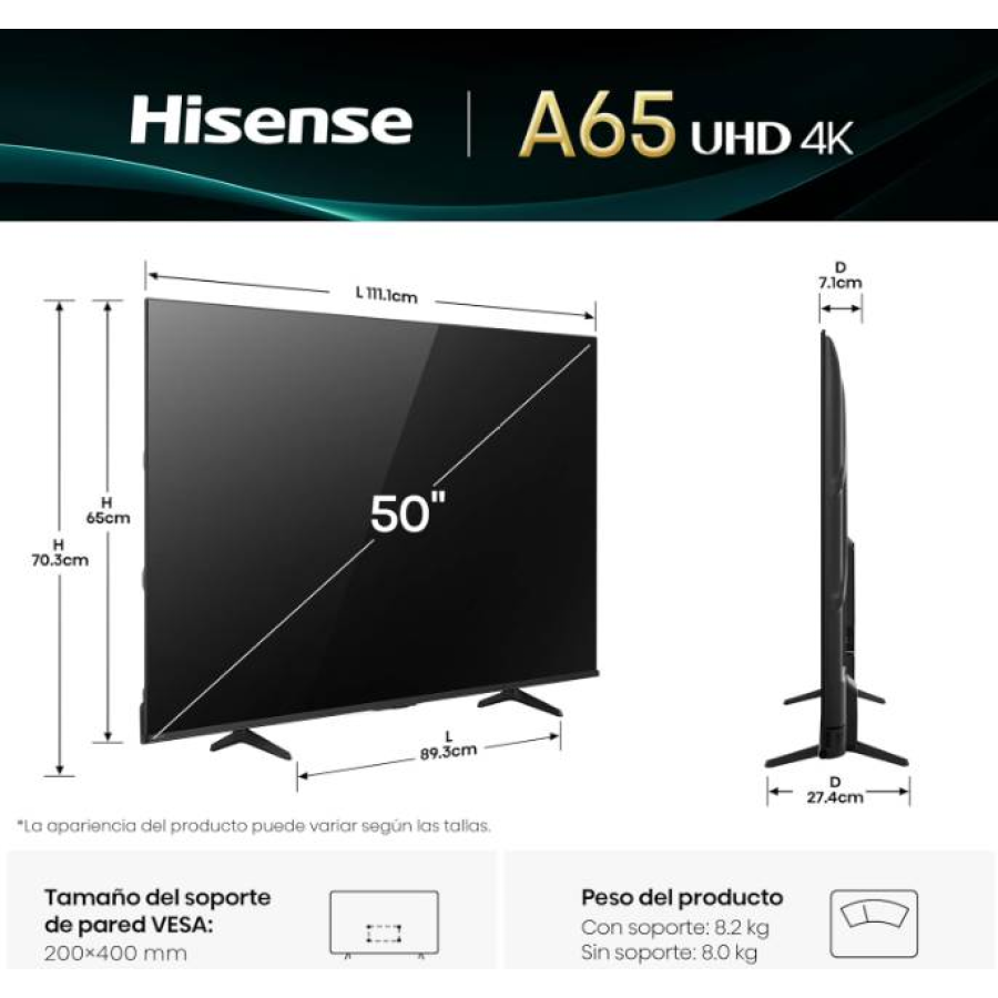 Televisiones Hisense 50A65NV