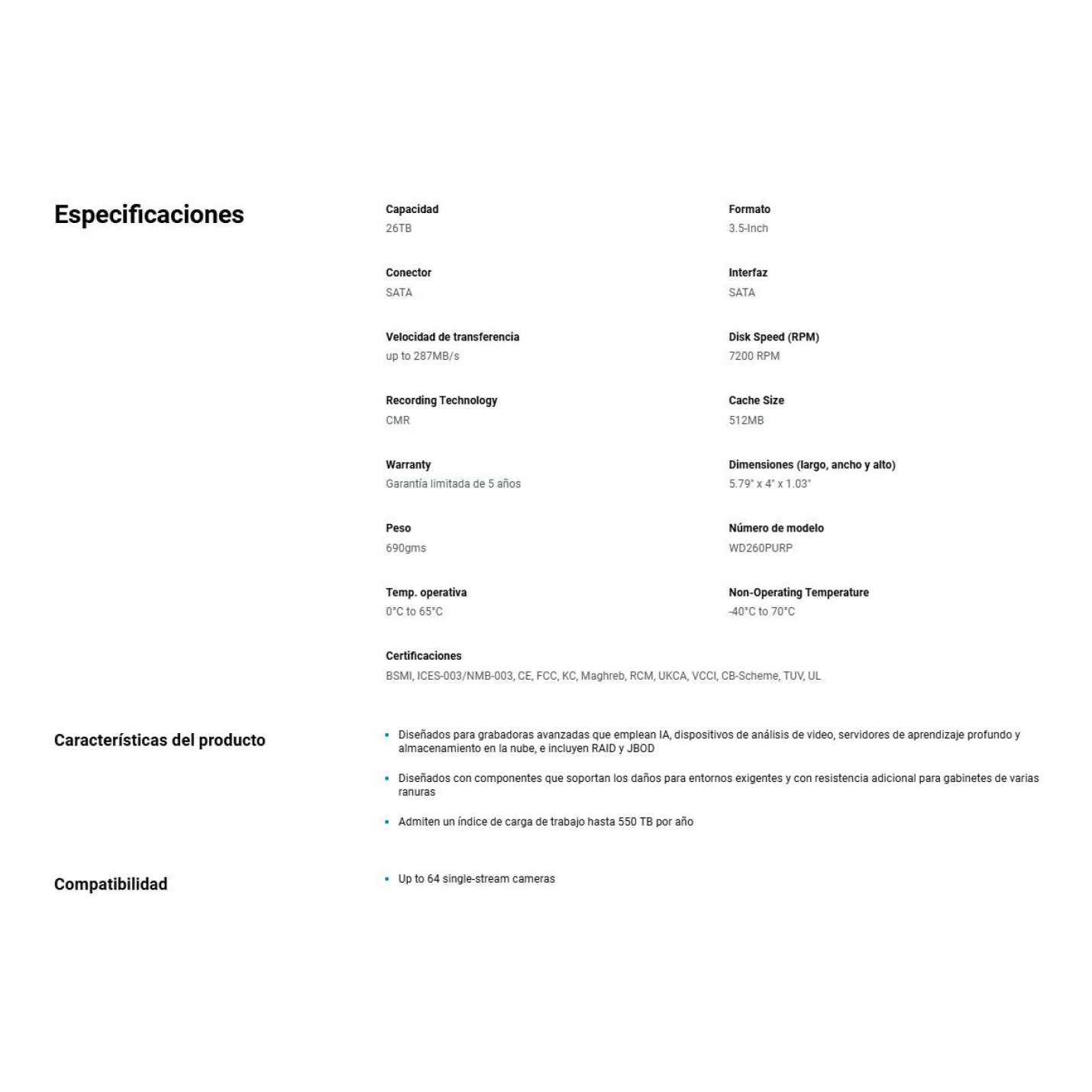 Discos Duros WESTERN DIGITAL WD260PURP