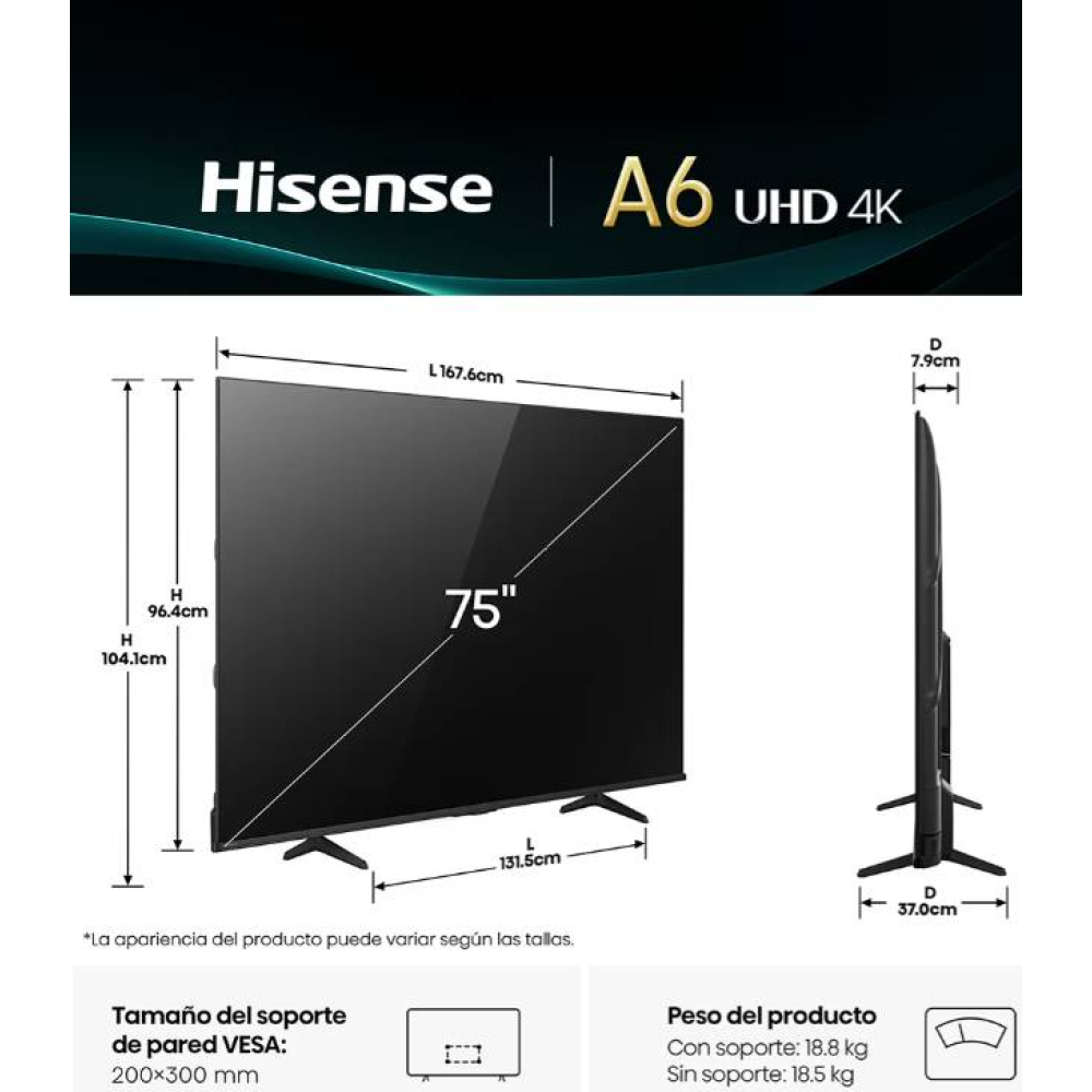 Televisiones Hisense 75A65NV
