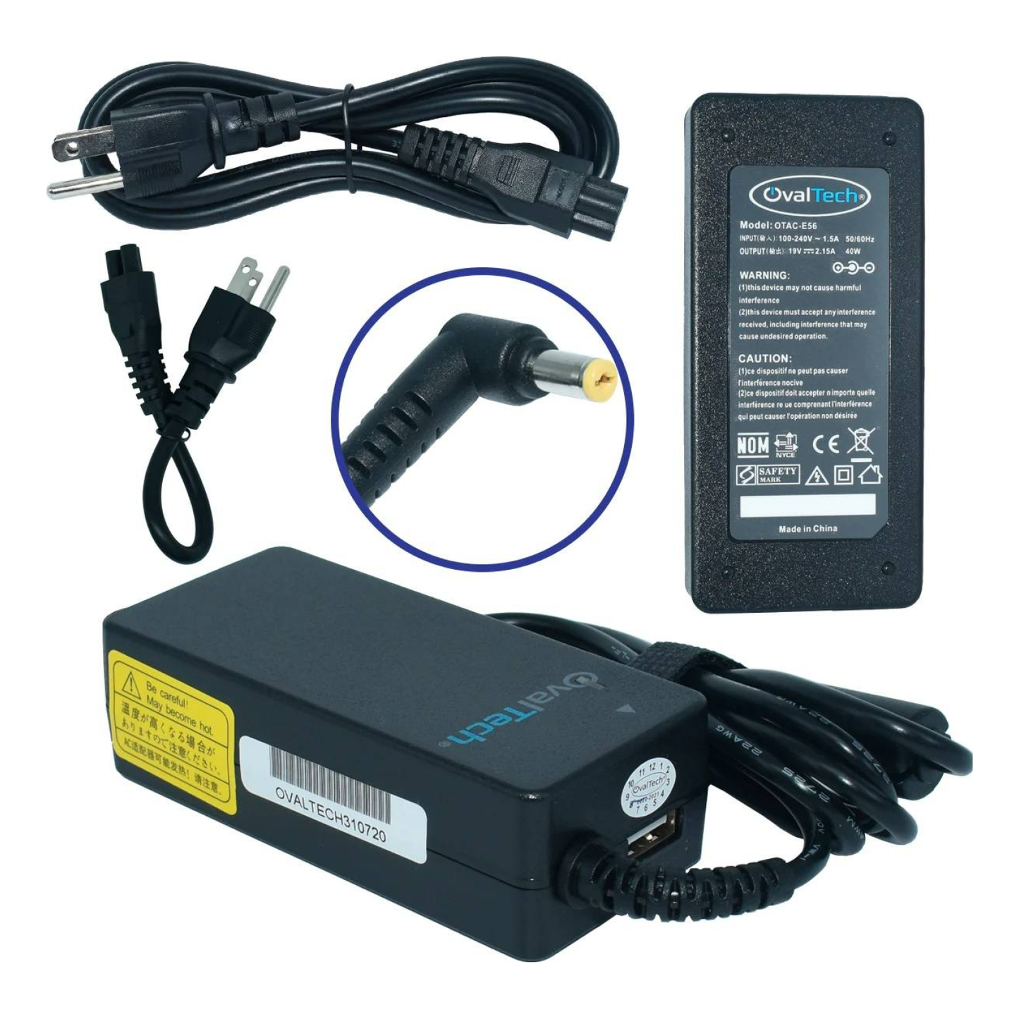 Adaptador para Computadora NETBOOK OVALTECH 19V/2.15AH C/Blister + USB