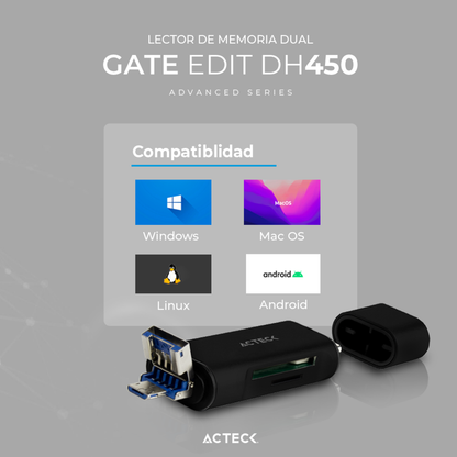 Lector de Memorias ACTECK DH450 USB-C/USB-A/Micro-USB (AC-934824)