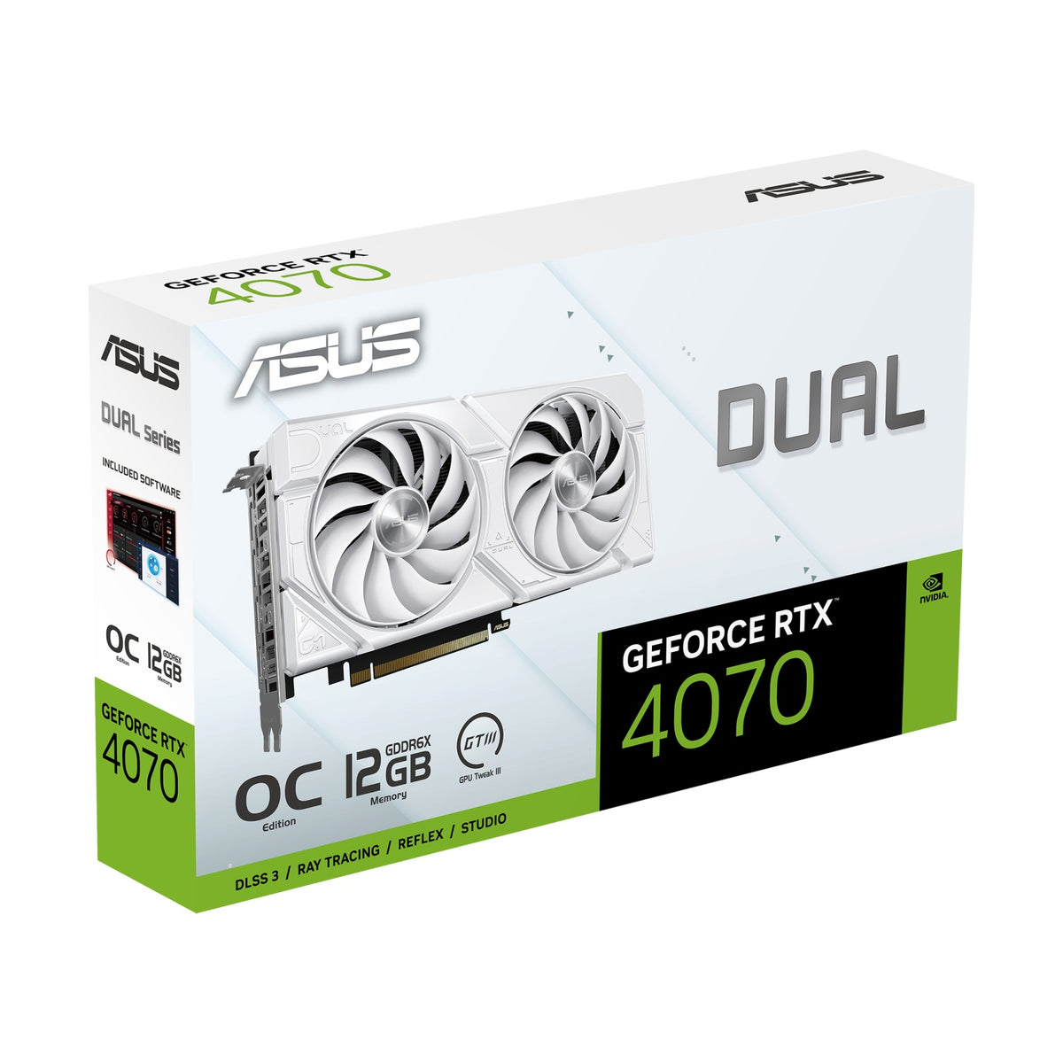 Tarjeta de Video ASUS DUAL-RTX4070-O12G-EVO-WHITE 12 GB GDDR6X 2 Ventiladores (90YV0J17-M0AA00)