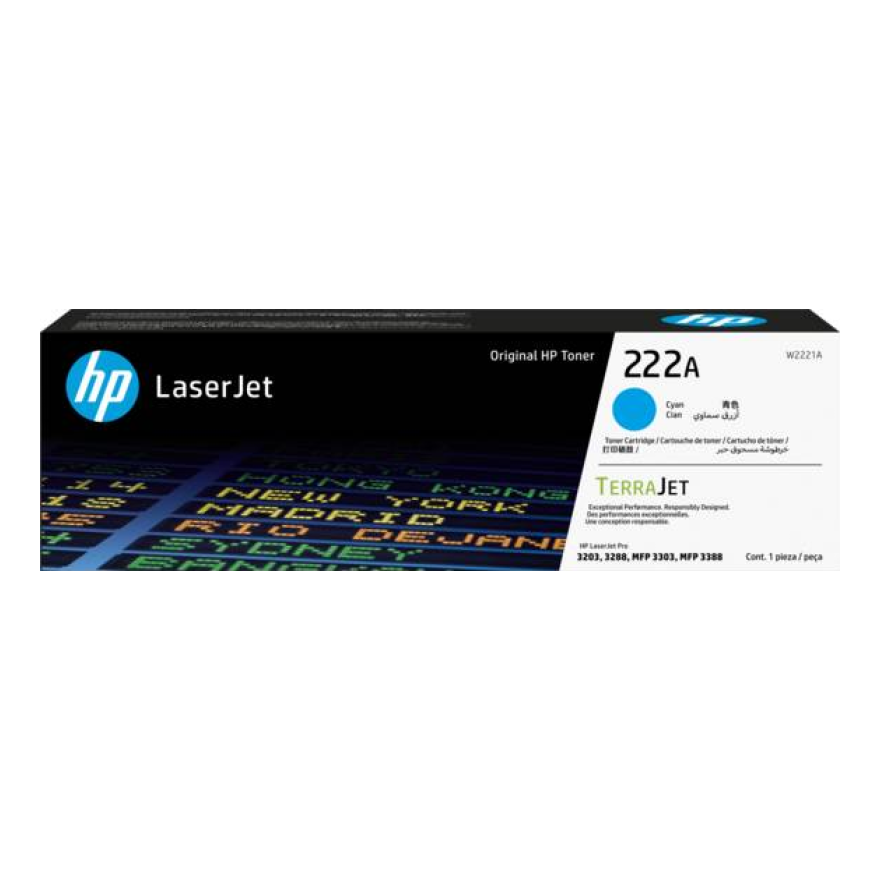 Tóner HP Original 222A Cian – Para LaserJet Pro M404, Color LaserJet Pro M454, LaserJet Pro MFP M479 (W2221A)