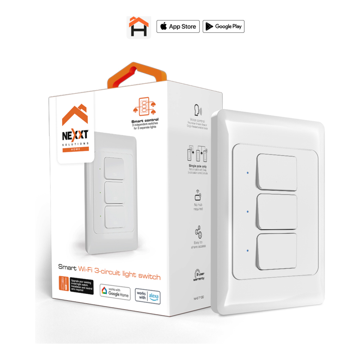 Interruptor Inteligente Nexxt Solutions Home de 3 Circuitos Wi-Fi (NHE-T100)