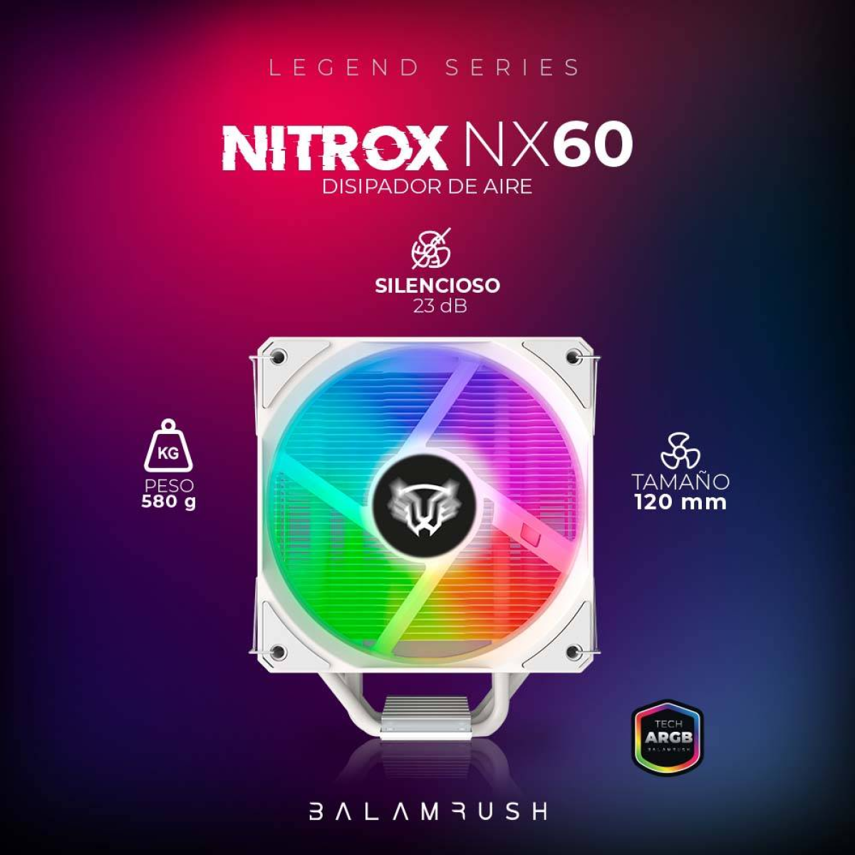 Disipador Balam Rush Nitrox NX60, 600-1800 RPM, 73.6 CFM (BR-937924)