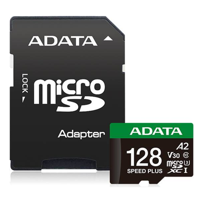 Tarjeta de Memoria microSDXC ADATA Speed Plus 128 GB UHS-I U3 V30 Clase 10 (UD128GUI3V30A2SP-RA1)