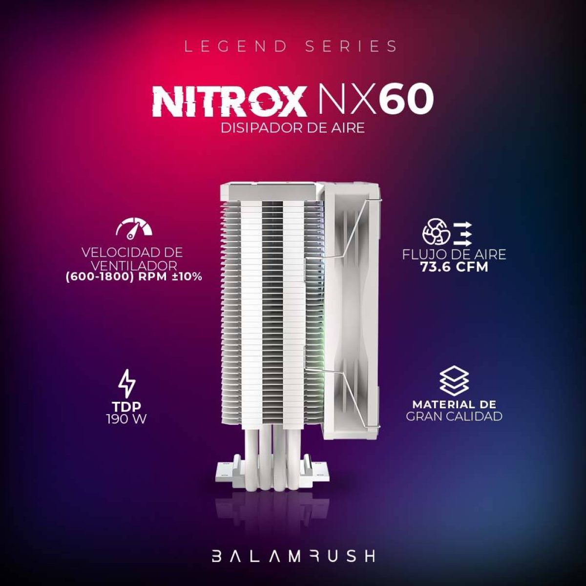 Disipador Balam Rush Nitrox NX60, 600-1800 RPM, 73.6 CFM (BR-937924)