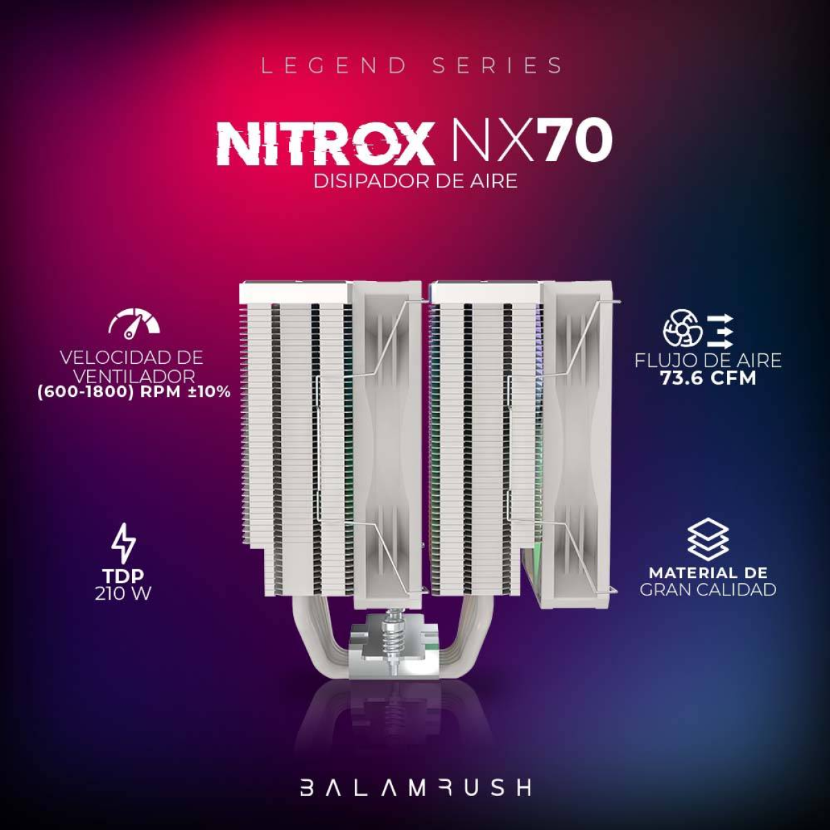Disipador Balam Rush Nitrox NX70, 600-1800 RPM, 73.6 CFM (BR-937931)