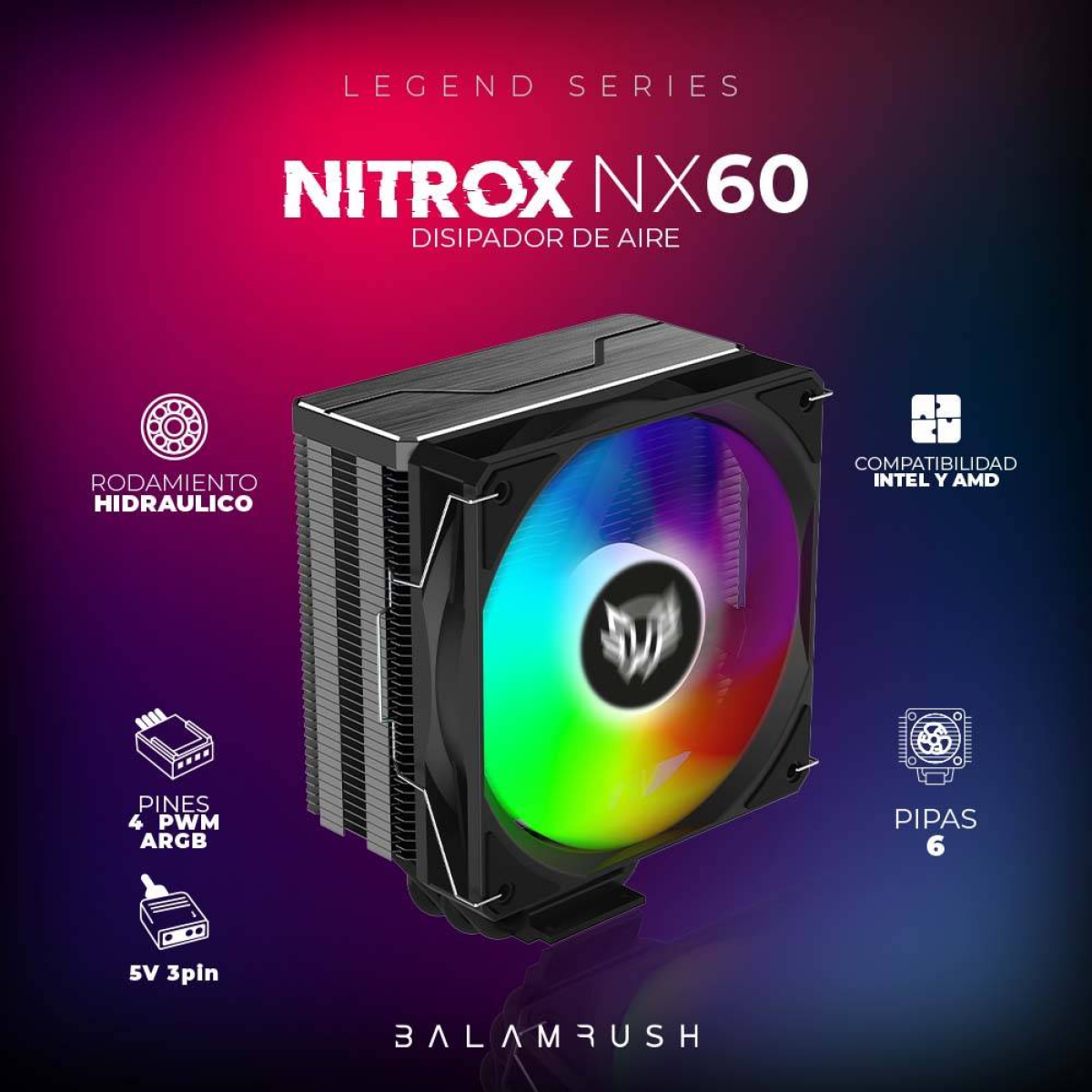 Disipador Balam Rush Nitrox NX60, 600-1800 RPM, 73.6 CFM (BR-937399)