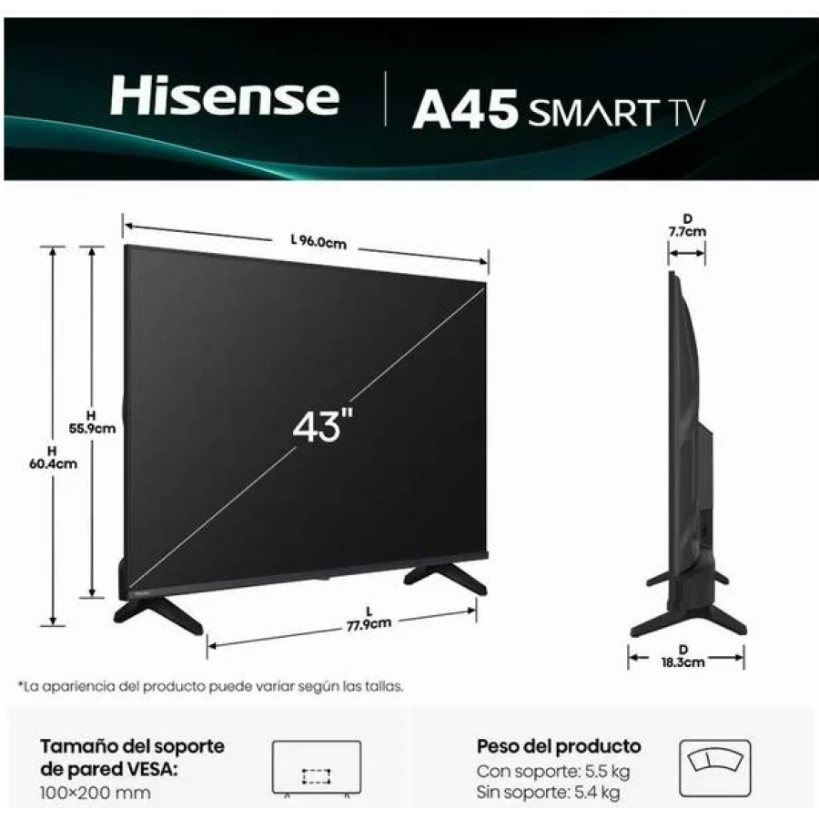 Televisiones Hisense 43A45NV