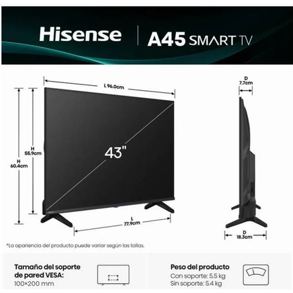 Televisiones Hisense 43A45NV