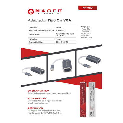 Adaptador Tipo C a VGA Naceb Technology NA-0110