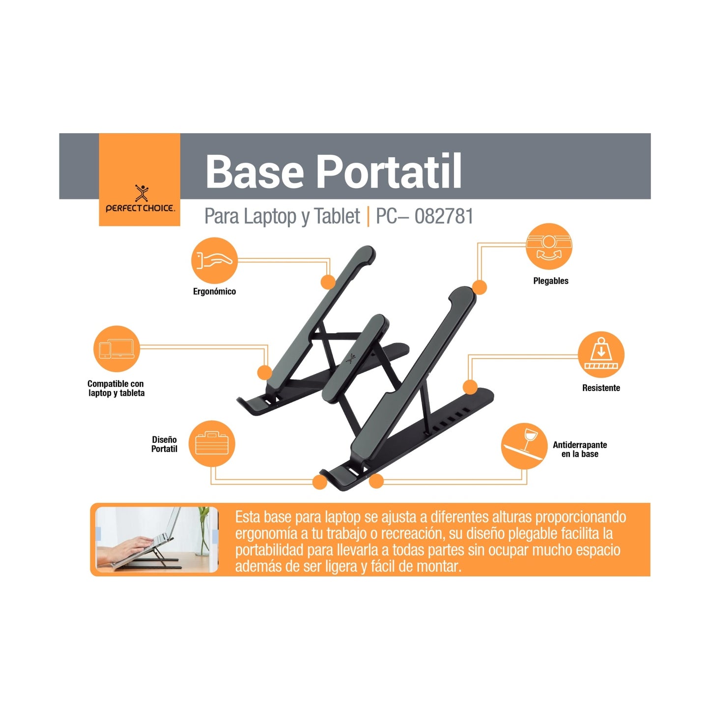 Base para Laptop y/o Tableta Plegable  PERFECT CHOICE PC-082781