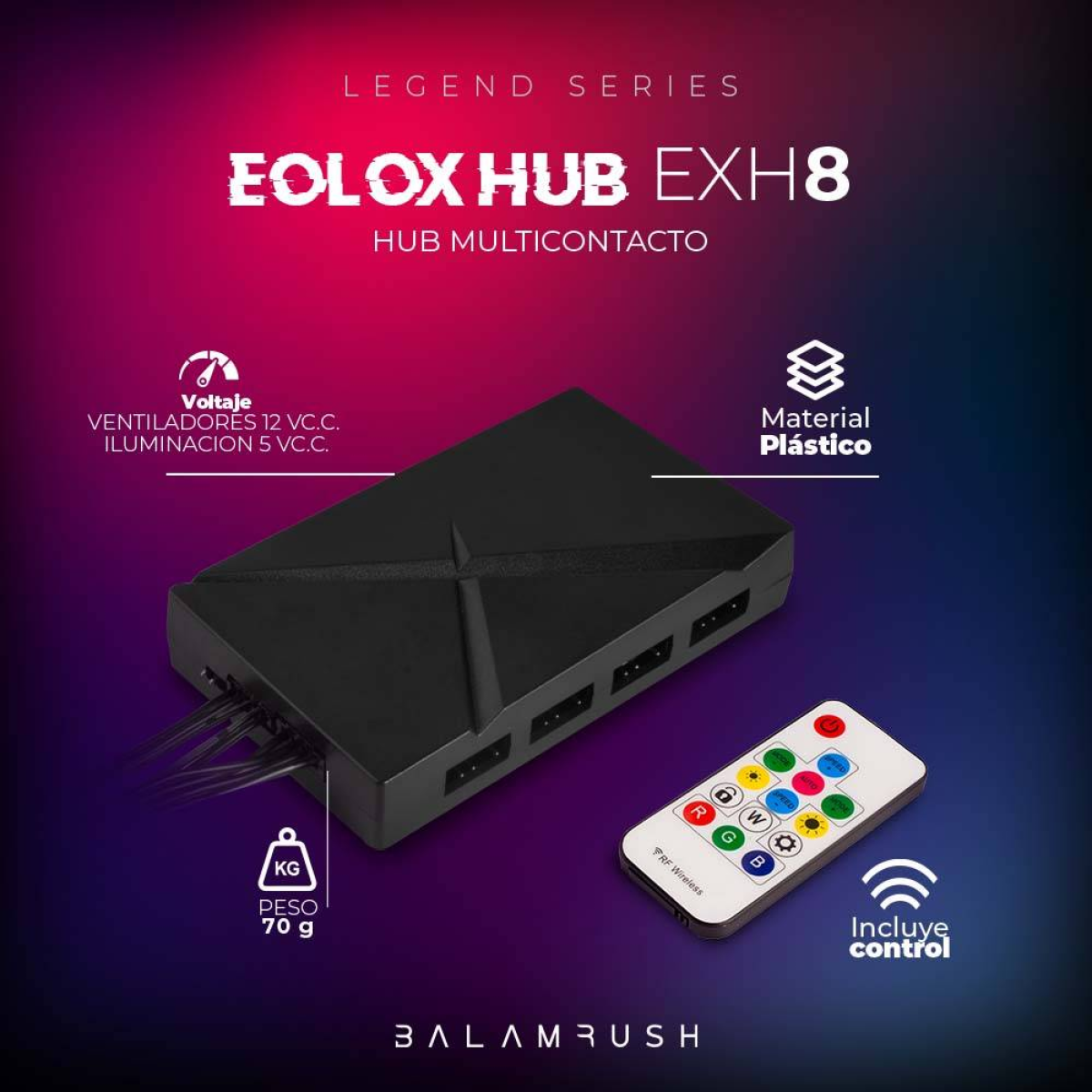 Hub USB Balam Rush EXH8 Hub Multicontactos ventiladores Balam Rush Eolox Hub EXH8: 4 Conectores Para ARGB 3 Pin (BR-938105)