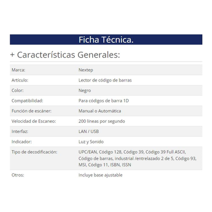 Lector de Códigos de Barra Nextep NE-500