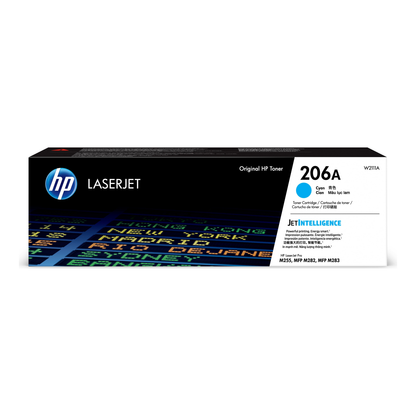 Tóner HP Original 206A Cian – Para LaserJet Pro M255, Color LaserJet Pro MFP M282, Color LaserJet Pro MFP M283 (W2111A)