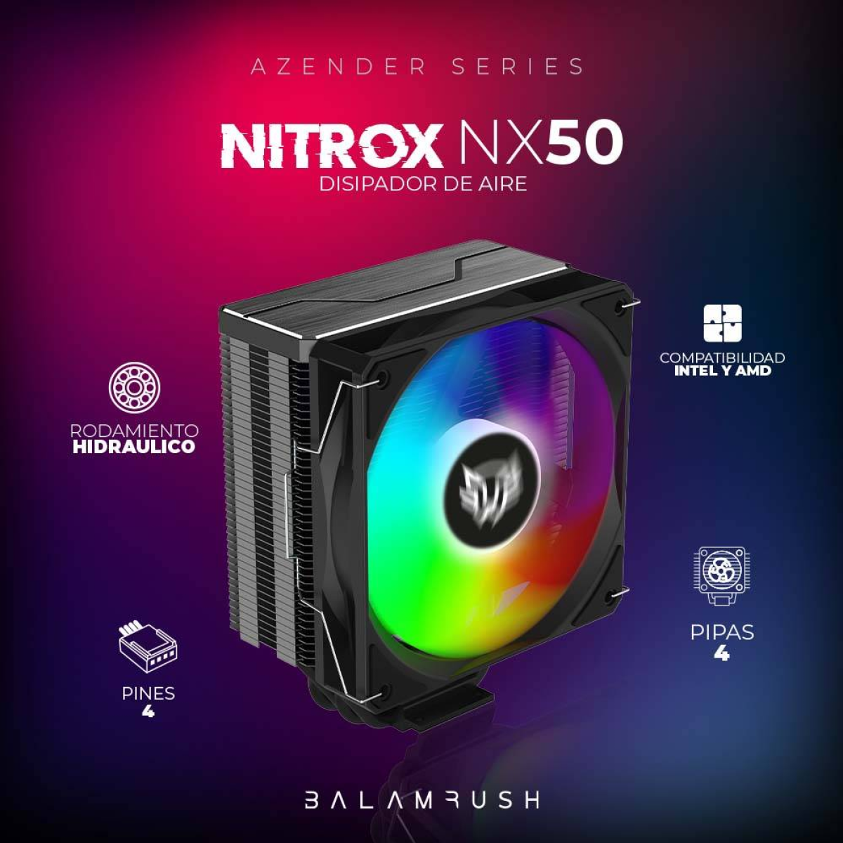 Disipador Balam Rush Nitrox NX50, 800-1800 RPM, 55 CFM (BR-937405)