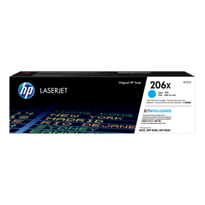 Tóner HP Original 206X Cian – Para LaserJet Pro M255, Color LaserJet Pro MFP M282, Color LaserJet Pro MFP M283 (W2111X)
