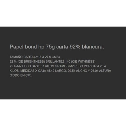 Papel HP Carta 75g 92% Blancura – 10 Resmas (500 hojas c/u)
